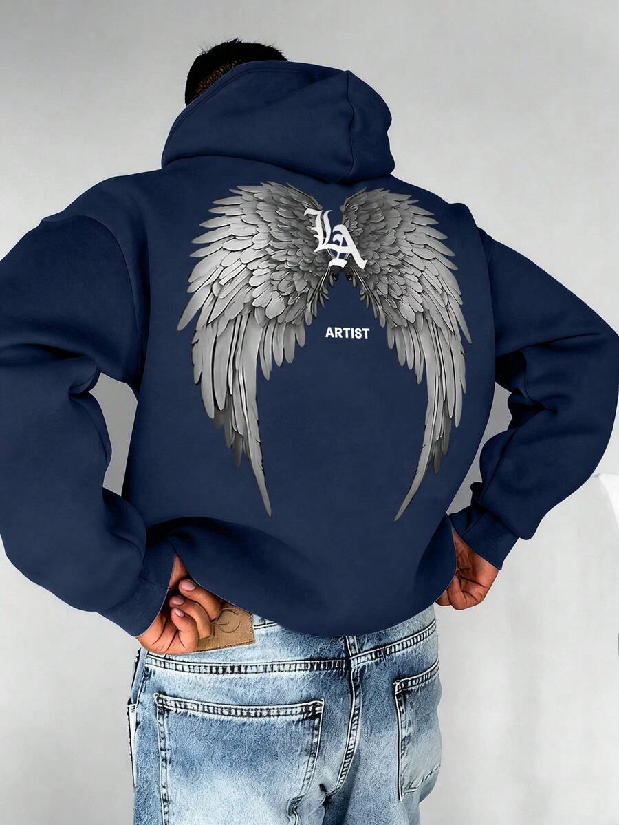 Áo hoodie nam thời trang, đa năng, in họa tiết cánh chim, thích hợp cho mùa Thu/Đông. - Màu xanh hải quân - Xem 1