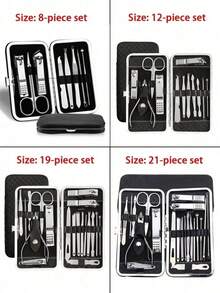 Juego de manicura y pedicura, juego de cortaúñas, kit de herramientas de cuidado de uñas profesional con estuche de viaje de lujo - Negro - Ver 3