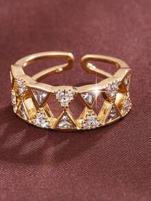 1枚优雅镂空菱形戒指，奢华闪亮开口戒指，时尚独特戒指设计，适合日常佩戴 - 戒指 - 查看 4