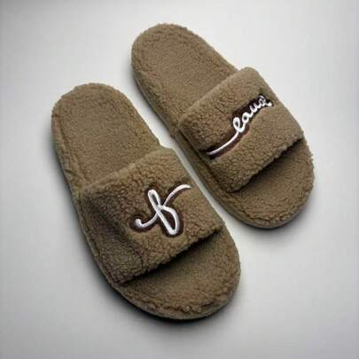 Pantuflas de Peluche con Punta Abierta para Mujer, Nuevas para Otoño e Invierno, Cálidas para Interiores, Suela Suave y Antideslizante, Silenciosas, Ideales para el Hogar, Zapatos para Mujer