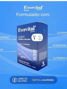 Bomuca - Evervital Men 60 Cápsulas, Suplemento Alimenticio, Vitaminas y Minerales, Guarana, CoQ10, Lutemax 2020, - Neblina azul - Ver 2