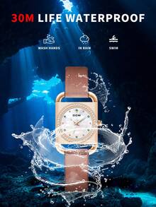 DOM 1 chiếc đồng hồ đeo tay nữ công sở mặt chữ nhật chống nước, thời trang và thanh lịch, dây da màu nâu mocha, thích hợp đeo hàng ngày. - Màu nâu  Mocha - Xem 10