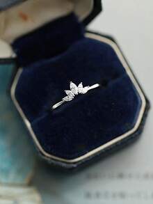 BALMORA 1pc Minimalist Versatile 925 Sterling Silver Cubic Zirconia Flower & Lotus Ring, Delicate Everyday Wear - Silver - View 4