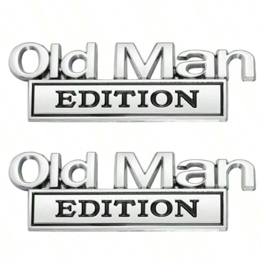2Pcs Old Man Edition 3D Metal Emblem Zinc Alloy Fender Rear Tailgate Bumper Badge Bumper Decals Heavy Duty Automotive Stickers Compatible With Truck SUV Auto Accessories - 銀色 - 查看 1