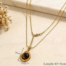 波西米亚风旭日虎眼石项链 | 不锈钢镀金简约日常佩戴首饰，低过敏性，女士个性饰品 - 金色 - 查看 11