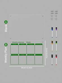 1 块 3D 磁性亚克力干擦板（附带 6 支白板笔）每周计划日历留言书写板、可擦除磁性冰箱贴纸、家庭留言便签展示板最佳礼物 - 多色 - 查看 17