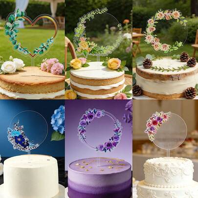 1 Piece Acrylic DIY Clear Cake Personalized Cake Topper With Sticks For Birthday Party, Valentines, Easter, Wedding Cake Decoration