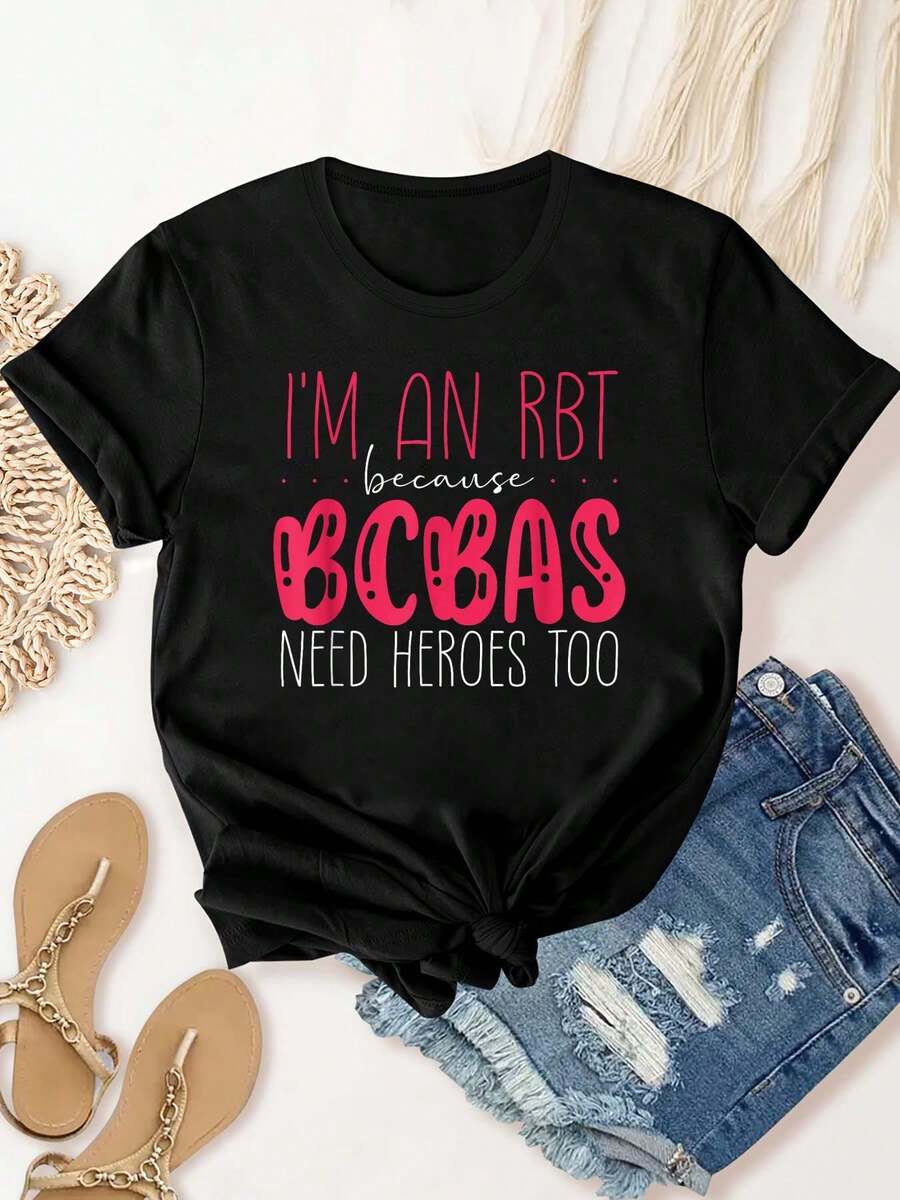 playeras de algodón mujer, Camiseta de Técnico Conductual Registrado Terapeuta ABA RBT conjuntos de mujer tops - Negro - Ver 1