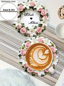 1/2/4/6/10 Pc Personalized Custom Names: Handmade Round Wooden Coasters, Wedding Coasters | Custom Name Wreath Design, Ideal For Weddings, Table Decorations, Wedding Favors, Gifts, And Valentine's Day Decorations - Beige - View 4