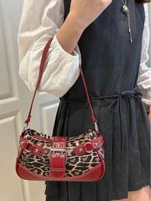 Love Deeply New Fashion Buckle Leopard Print Handbag & Shoulder Bag, Suitable For Parties, Outings, Vacations, Shopping And Daily Use, Can Store Coins, Phones, Also Suitable As A Work Bag For White-Collar, College Students And Office Workers, Elegant Ladies Bag, New Fall Winter Cheetah Print Purse For Women , Leopard Cheetah Print - 紅色 - 查看 2