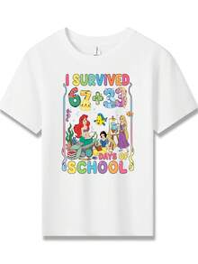 Disney Ariel Flounder Princess Rapunzel Printed Pattern T-Shirts For Girls - Children's Clothing Design Short-Sleeved Casual And Cute Style Comfortable And Casual Wear All Year Round Suitable For Parties And Play Machine Washable Gift Children's Clothing Girls' Short-Sleeved Shirts - 白色 - 查看 2