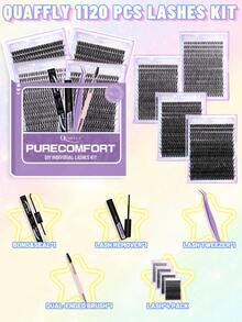 1120Pcs D Curl 4 Styles Lash Clusters Kit 10-18mm Eyelash Clusters Lash Kit Natural&Volume Lashes Clusters With Lash Bond&Seal/Remover/Tweezer/Brush Great Value Bundle - Black - View 3