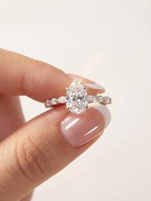 1 pieza Anillo de joyería de lujo con lágrima de CZ de plata esterlina S925, regalo de boda y compromiso - Plateado - Ver 2