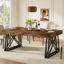 Tribesigns Dining Table For 4-6, 160 Cm Farmhouse Kitchen Table With Sturdy Metal Legs, Rectangular Dinner Furniture For Home, Living Room, Rustic Brown & Black - Brown - View 1