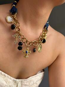 Monlansher New Multi-Element Multi-Pendant Cross Design Women's Necklace, Fashionable Elegant Luxury Everyday, Party, Casual, Holiday Wear Stainless Steel Pendant Necklace For Women - Gold - View 2