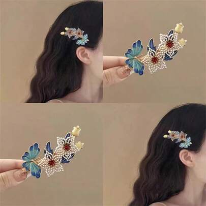 1个发夹，复古珍珠发夹，水晶发夹，花朵小发卡，精美婚礼发饰，适合女士、女孩、新娘