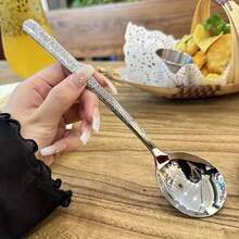 Conjunto de 2/10 Colheres de Aço Inoxidável Martelado, Resistente à Ferrugem e Durável, Adequado para Culinária Coreana e Ocidental, Design Ergonômico, Utensílios de Cozinha Duradouros - Prata - Visão 5