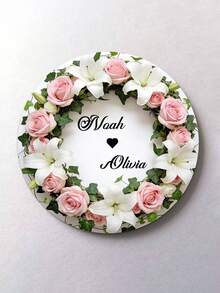 1/2/4/6/10 Pc Personalized Custom Names: Handmade Round Wooden Coasters, Wedding Coasters | Custom Name Wreath Design, Ideal For Weddings, Table Decorations, Wedding Favors, Gifts, And Valentine's Day Decorations - Beige - View 2