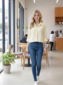 Women's Dress Shirt Pinstripe Stripes Thin - Màu vàng - Xem 2