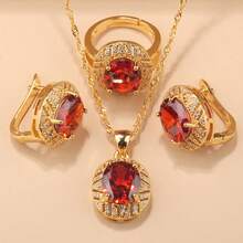 4件套925纯银/18K镀金时尚婚庆首饰套装，包含彩色立方氧化锆耳环、吊坠和戒指，是新娘配饰、圣诞节、感恩节、生日礼物的理想之选，适合女性佩戴。 - 粉色 - 查看 17
