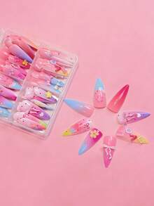 96片春季花卉浮雕美甲贴纸，3D爱心、字母、花朵、蝴蝶结、杏仁形美甲贴花，增添浪漫氛围，适合日常约会，美甲用品 - 彩色 - 查看 4