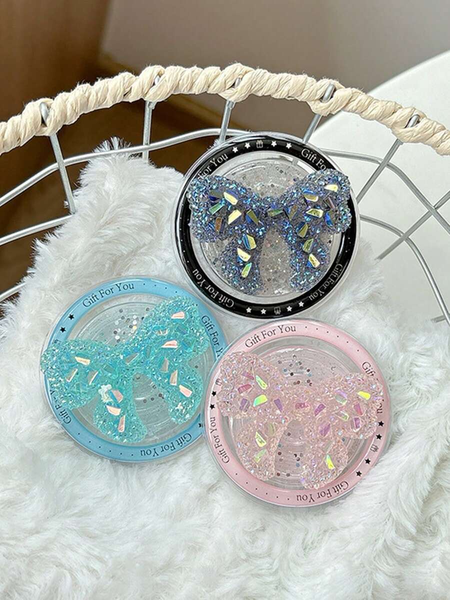 1 Magnetic Glitter Glitter Crystal Bow Mobile Phone Sliding Bracket, Girlish Style Retractable Bracket, A Thoughtful Gift For Girlfriends, Girlfriends, Family, And Colleagues - Multicolor - View 1