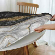 Marble Round Fitted Tablecloth With Elastic Edged, Circle Tablecover Waterproof  Household Table Cover For Outdoor Indoor Patio Kitchen,Home Kitchen Dining Camping Table Decor 40~50 In - Marble Gold Leaf - 查看 9