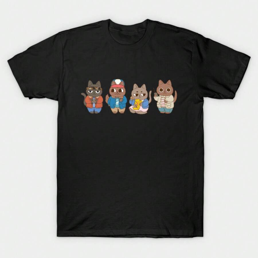 STRANGER CATS T- Shirt, STRANGER CATS Tee,100% Cotton Short Sleeve Casual Tee Unisex Casual Fun-Shirt Gift For  Fans - Black - View 1