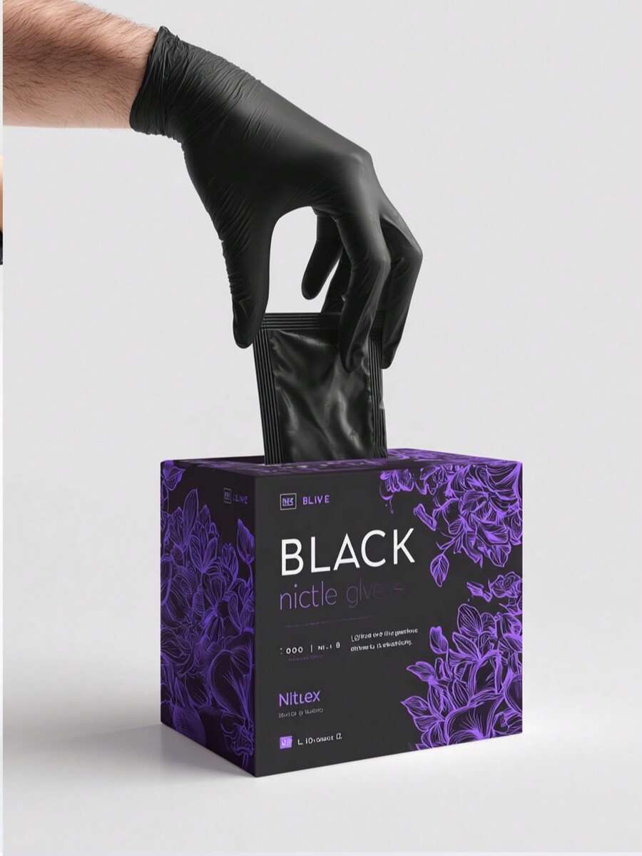 50/100双装黑色一次性丁腈手套，不含乳胶，一次性清洁手套 - 多色 - 查看 1