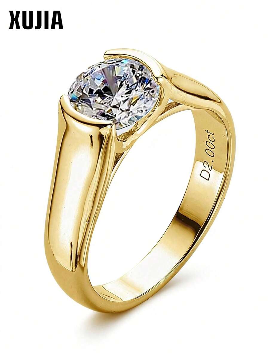 XUJIA 1 pieza Anillo de Moissanita de 2 quilates, Anillo de compromiso de plata esterlina 925 para mujer, Anillo de boda con corte redondo de Moissanita de 8 mm y color D, Regalo de aniversario, Joyería nupcial - RMO-154 - Ver 1