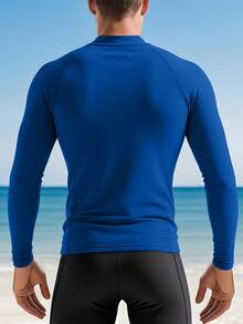 Custom Men's Basic Skins Long Sleeve Rash Guard Swim Shirts Personalized Print Quick Dry Bathing Shirt For Men Fishing Surfing- Add Your Image Photo Design Special Gift - Royal Blue - View 3