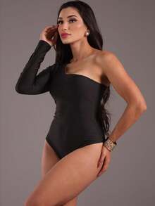 J.A.B.I Modas Women's Long Sleeve One Shoulder Bodysuit - 黑色 - 查看 3