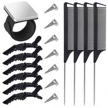 18件套编发工具套装，包括磁性腕夹、分区夹、尖尾梳、编发分缝环 - 彩色 - 查看 9