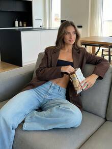 Black Rhinestone Embellished Blazer Jacket, Unique Design Casual Chic Outerwear For Women, Spring Autumn - Coffee Brown - View 5
