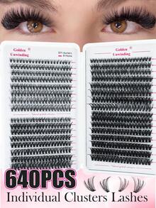 640pcs D-Curl Natural Look False Eyelashes, 20D+30D+40D+5D+60D+80D Mixed Styles, Thick Black, Suitable For Beginners, Large Capacity Lash Book, Synthetic Cartoon Classic Fake Lashes, Long-Lasting And Durable, Suitable For Daily, Party, Wedding, Christmas, Music Festival And Other Occasions - D - Xem 8