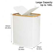 140L Laundry Hamper With Lid And 2 Removable Liners Large Capacity For Dirty Clothes Storage In Bedroom Bathroom - 米色 - 查看 3