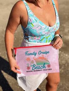 Multi-Color Waterproof Fashion Beach Bag With Cruise Ship & Nautical Color Printing, Palm Trees, Sunshine. Large Capacity Transp Arent Cosmetic Bag With Nylon Zipper - Lightweight, Storing Sunscreen, Snacks, Bikinis, And Beach Essentials. Spring And Summer Storage, Durable, Very Suitable For Swimming - Multicolor - View 4