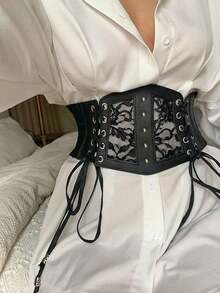 1件女士文艺复兴风格配饰，暗黑哥特风时尚PU皮革吊带，适合万圣节派对或日常穿着 - 黑色 - 查看 4