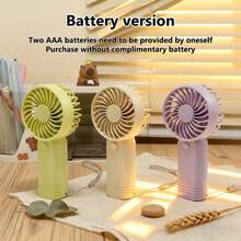 1 pieza Mini ventilador de mano, funciona con 2 pilas AAA (pilas no incluidas), viene con cordón. El tiempo de funcionamiento del ventilador depende de la capacidad de la batería, por favor compre baterías de alta capacidad. - Soporte de Mano - Ver 1