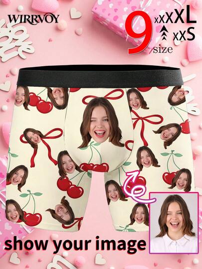 1pc Customized Photo Printed Men's Briefs - Romantic Lip Print And Heart Design, Ideal Customized Gift And Daily Wear, Personalized Face Briefs For Husband, Funny Face Briefs, Anniversary Gift, Valentine's Day Gift, Birthday Gift, Wedding Gift, Best Friend Gift, Gift For Boyfriend, Gift For Husband, Gift For Him