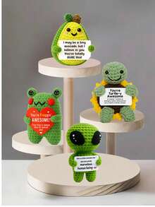4pcs/Set Handmade Crochet Desktop Decor Ornaments, Funny 2-Legged Frog, Alien, Avocado, Sunflower, Turtle Plush Dolls, Cute Shapes, Great Gifts For Best Friends, Birthday, Sisters, Moms, Grandmas, Coworkers, Family, Keychains, Christmas, Valentine's Day, Thanksgiving, Home Decor, Small Gifts, Souvenirs - Multicolor - View 12