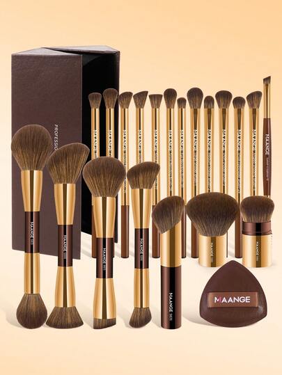 MAANGE 7pcs/13pcs/20pcs/21pcs Professional Aluminum Tube Makeup Brushes & Sponge Puff Set, With Storage Box, Including Extendable Foundation Brush, Dual-Ended Powder Brush, Blush Brush, Highlighter Brush, Contour Brush, Eyeshadow Brush, Blending Brush, Concealer Brush, Mixing Brush, Made Of Soft Skin-Friendly Fibers, Portable And Travel-Friendly, Great Gift For Ladies/Girls