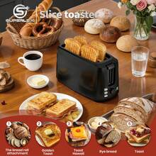 SUPERLEX 4 Slice Toaster, 1450W Fast Heating, Warm Up/Defrost/Cancel/Reheat Functions, LED Indicator 7-Speed Adjustment, Removable Crumb Tray For Easy Cleaning, Matte Black. - UK Plug(220-240V) - View 3