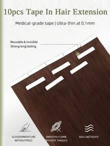 DNE HAIR 10pcs 100% Human Hair Tape-In Extensions #4A Chocolate Brown Straight 14-22 Inch Silky Seamless Invisible Premium Density Hair Pieces, Suitable For Thin Hair & Salon Use, Fit For Daily Use For All Women - S4A - View 2