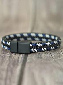 diffone 极简主义PU皮革绳编织手镯手链吊坠黑色磁性男士腕带饰品 - 皮革手鐲 - 查看 4