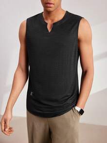 Driftmere 男士字母印花V领休闲百搭背心'男士无袖男士上衣无袖男士肌肉衬衫 - 深灰色 - 查看 2