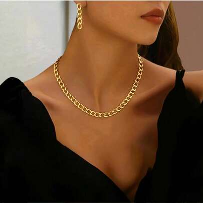 1 Set de pendientes de cadena de metal minimalista y elegante + 1 pieza de collar de cadena fresca, conjunto de joyas versátil para mujeres
