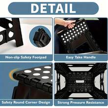 LOVEWE 17.7 Inch Folding Step Stool With Handle - Heavy-Duty Plastic, Lightweight Compact For Easy Storage, Perfect For Bathroom Kitchen Bedroom - Black - View 6