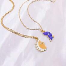 2件套锌合金油滴日月吊坠项链套装，适合作为节日礼物 - 彩色 - 查看 4