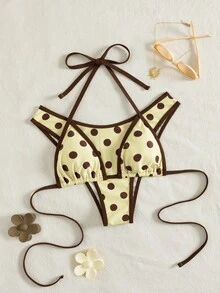 PEPPERMOLLY 2pcs/Set Women's Sexy & Fashionable Black & White Bikini Swimsuit, Summer Beach Wear - Apricot Yellow - View 1